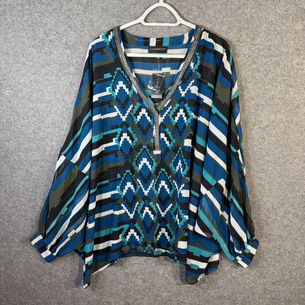 Lane Bryant Women's Top Geometric Print Embellished V-Neck Blouse 18/20